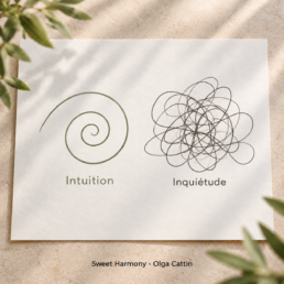 Spirale ordonnée représentant l’intuition à côté d’un tracé enchevêtré représentant l’inquiétude.
